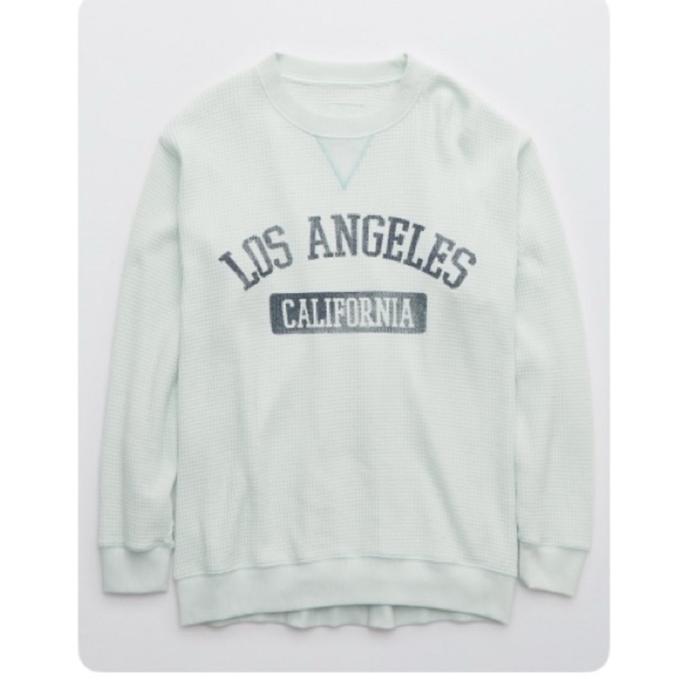 Aerie Los Angeles California Mint Green Waffle Sweatshirt